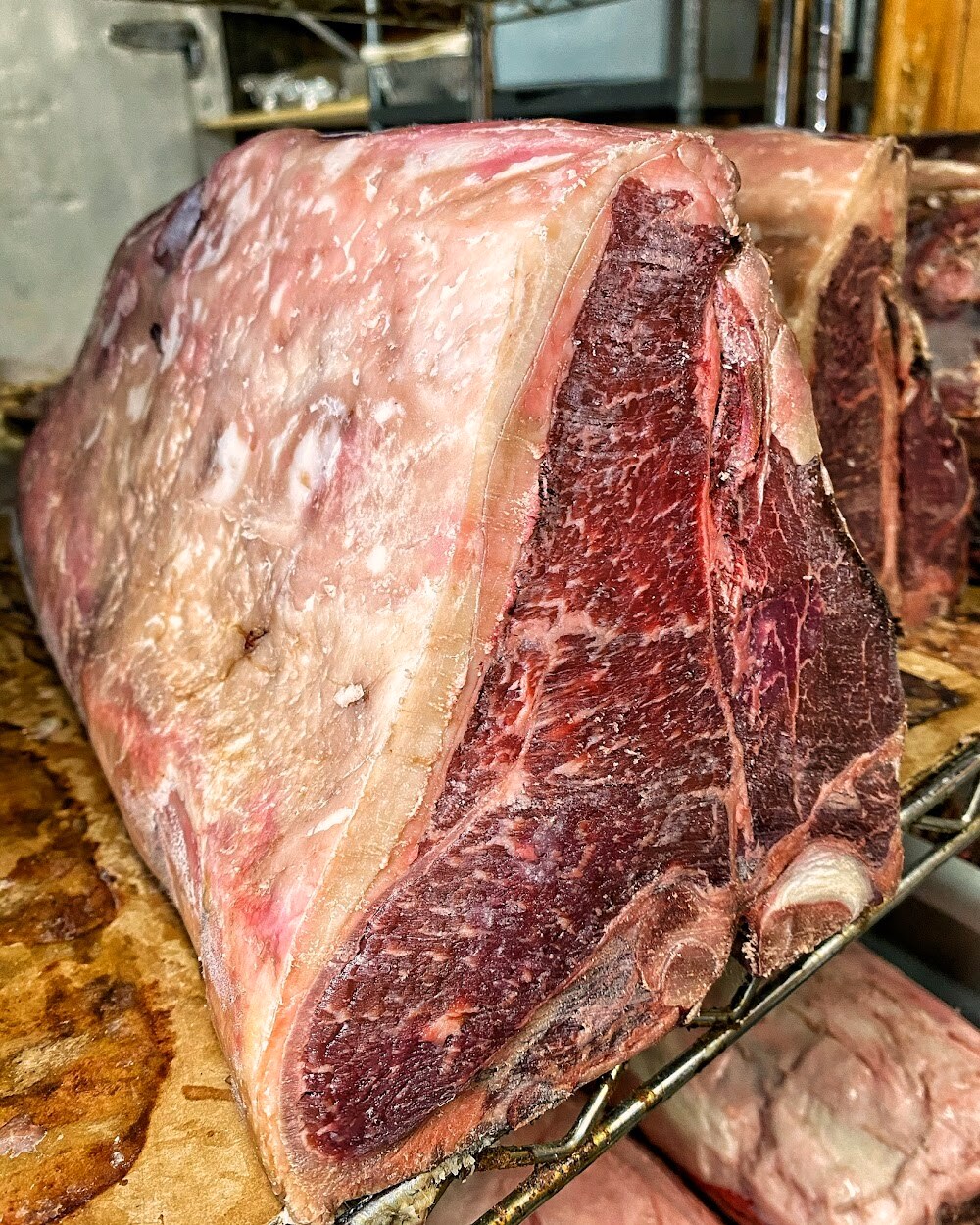 A dry-aged primal in the aging room
