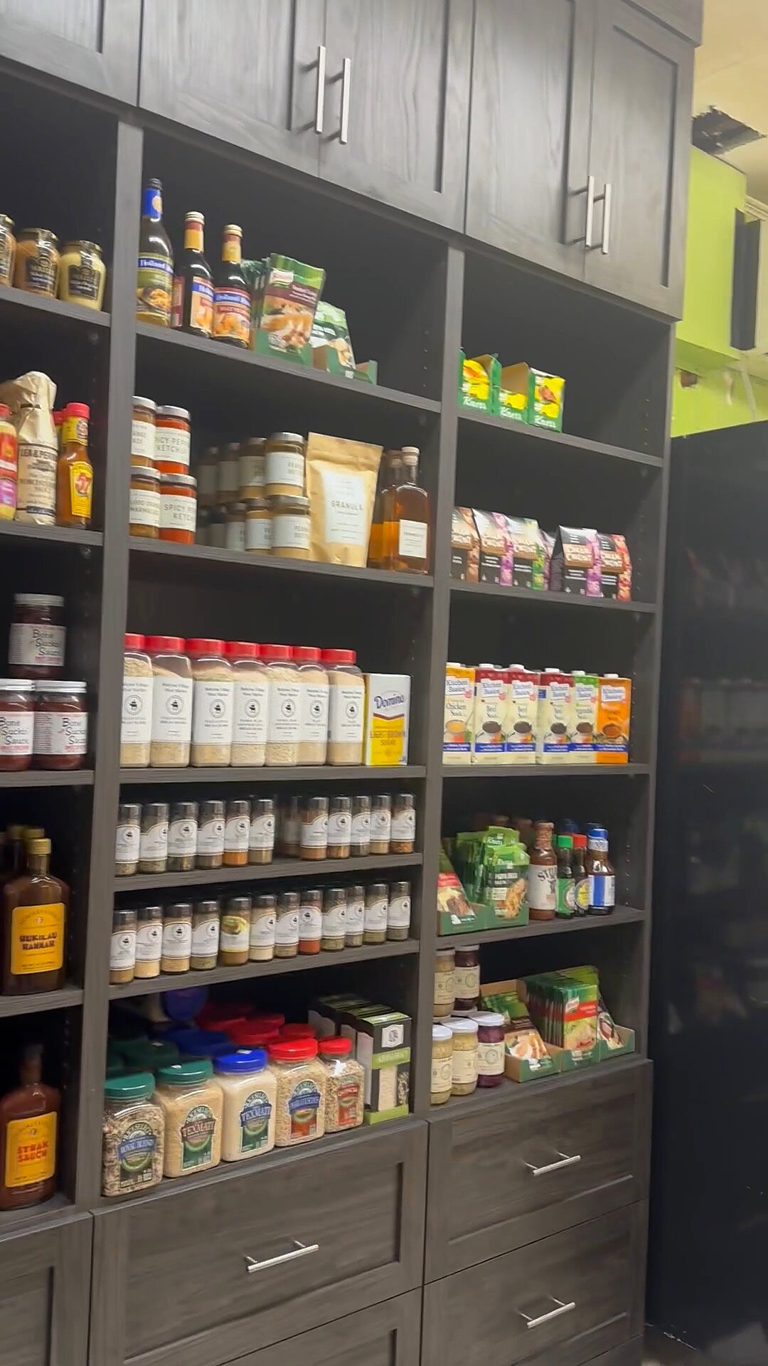 A wall of spices, seasonings and specialty goods